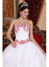 White Ball Gown Strapless Floor-length Organza Embroidery Quinceanera Dress