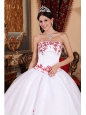 White Ball Gown Strapless Floor-length Organza Embroidery Quinceanera Dress