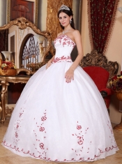White Ball Gown Strapless Floor-length Organza Embroidery Quinceanera Dress