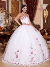 White Ball Gown Strapless Floor-length Organza Embroidery Quinceanera Dress