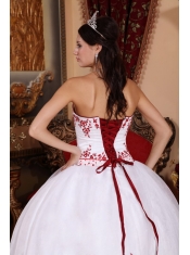 White Ball Gown Strapless Floor-length Organza Embroidery Quinceanera Dress