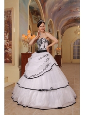 White Ball Gown Strapless Floor-length Organza Embroidery Quinceanera Dress