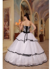 White Ball Gown Strapless Floor-length Organza Embroidery Quinceanera Dress