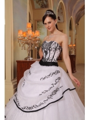 White Ball Gown Strapless Floor-length Organza Embroidery Quinceanera Dress