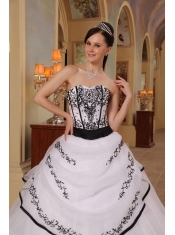 White Ball Gown Strapless Floor-length Organza Embroidery Quinceanera Dress