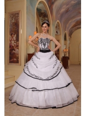 White Ball Gown Strapless Floor-length Organza Embroidery Quinceanera Dress