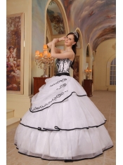 White Ball Gown Strapless Floor-length Organza Embroidery Quinceanera Dress