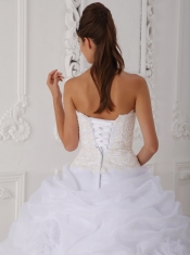 White Ball Gown Strapless Floor-length Organza Lace Quinceanera Dress