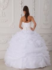 White Ball Gown Strapless Floor-length Organza Lace Quinceanera Dress