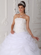 White Ball Gown Strapless Floor-length Organza Lace Quinceanera Dress