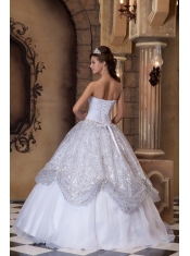 White Ball Gown Strapless Floor-length Pick-ups Sequins Quinceanera Dress