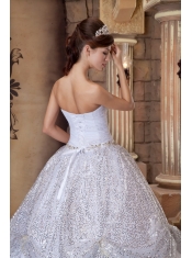 White Ball Gown Strapless Floor-length Pick-ups Sequins Quinceanera Dress