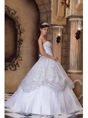 White Ball Gown Strapless Floor-length Pick-ups Sequins Quinceanera Dress