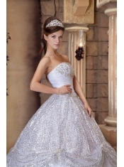 White Ball Gown Strapless Floor-length Pick-ups Sequins Quinceanera Dress