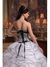 White Ball Gown Strapless Floor-length Ruffles Organza and Zebra Quinceanera Dress
