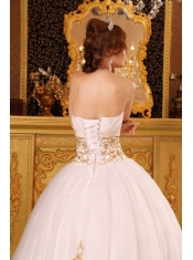 Baby Pink Ball Gown Strapless Floor-length Satin and Organza Appliques Quinceanera Dress
