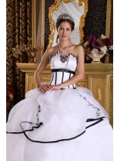 White Ball Gown Strapless Floor-length Satin and Organza Appliques Sweet 16 Dress