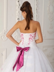 White Ball Gown Strapless Floor-length Satin and Organza Embroidery Quinceanera Dress