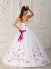 White Ball Gown Strapless Floor-length Satin and Organza Embroidery Quinceanera Dress