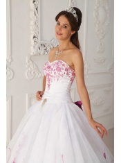 White Ball Gown Strapless Floor-length Satin and Organza Embroidery Quinceanera Dress