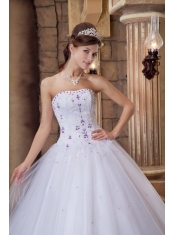 White Ball Gown Strapless Floor-length Satin and Tulle Embroidery Quinceanera Dress