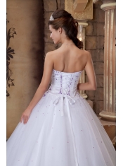 White Ball Gown Strapless Floor-length Satin and Tulle Embroidery Quinceanera Dress
