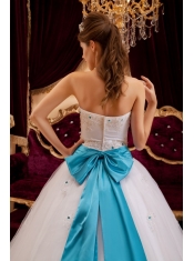 White Ball Gown Strapless Floor-length Satin   Appliques White Quinceanera Dress