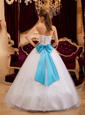 White Ball Gown Strapless Floor-length Satin   Appliques White Quinceanera Dress