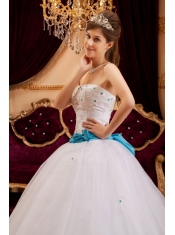 White Ball Gown Strapless Floor-length Satin   Appliques White Quinceanera Dress