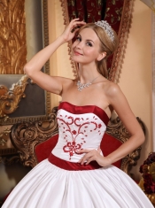 White Ball Gown Strapless Floor-length Satin Embroidery Quinceanera Dress