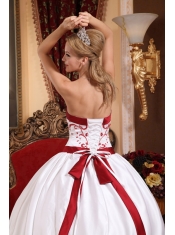 White Ball Gown Strapless Floor-length Satin Embroidery Quinceanera Dress