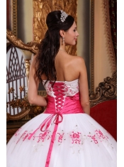 White Ball Gown Strapless Floor-length Taffeta and Tulle Appliques Quinceanera Dress