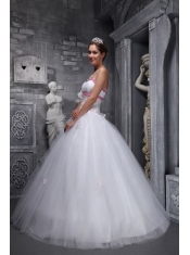 White Ball Gown Strapless Floor-length Taffeta and Tulle Beading and Appliques  Quinceanera Dress