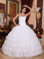 White Ball Gown Sweetheart Floor-length Taffeta and Tulle Beading Quinceanera Dress