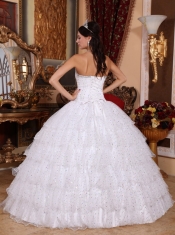 White Ball Gown Sweetheart Floor-length Taffeta and Tulle Beading Quinceanera Dress
