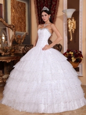 White Ball Gown Sweetheart Floor-length Taffeta and Tulle Beading Quinceanera Dress