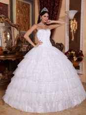 White Ball Gown Sweetheart Floor-length Taffeta and Tulle Beading Quinceanera Dress