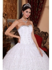 White Ball Gown Sweetheart Floor-length Taffeta and Tulle Beading Quinceanera Dress