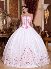 White Ball Gown Strapless Floor-length Taffeta Beading and Embroidery Quinceanera Dress