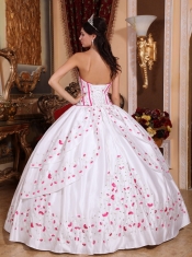 White Ball Gown Strapless Floor-length Taffeta Beading and Embroidery Quinceanera Dress