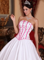 White Ball Gown Strapless Floor-length Taffeta Beading and Embroidery Quinceanera Dress
