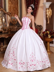 White Ball Gown Strapless Floor-length Taffeta Beading and Embroidery Quinceanera Dress