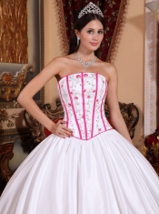 White Ball Gown Strapless Floor-length Taffeta Beading and Embroidery Quinceanera Dress