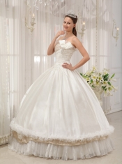 White Ball Gown Strapless Floor-length Taffeta Beading Quinceanera Dress