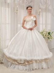 White Ball Gown Strapless Floor-length Taffeta Beading Quinceanera Dress