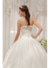 White Ball Gown Strapless Floor-length Taffeta Beading Quinceanera Dress