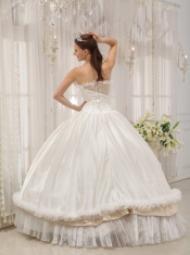 White Ball Gown Strapless Floor-length Taffeta Beading Quinceanera Dress