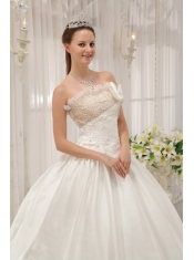 White Ball Gown Strapless Floor-length Taffeta Beading Quinceanera Dress