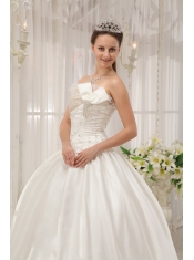 White Ball Gown Strapless Floor-length Taffeta Beading Quinceanera Dress