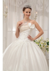 White Ball Gown Strapless Floor-length Taffeta Beading Quinceanera Dress